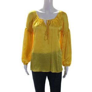 Cris Barros Womens Silk Long Sleeve Pullover Blouse Top Yellow Size  38